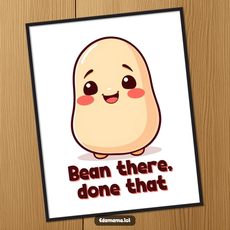 Funny Free Printable wall art depicting a joyful soy bean rolling with excitement, adding a quirky touch to any room.