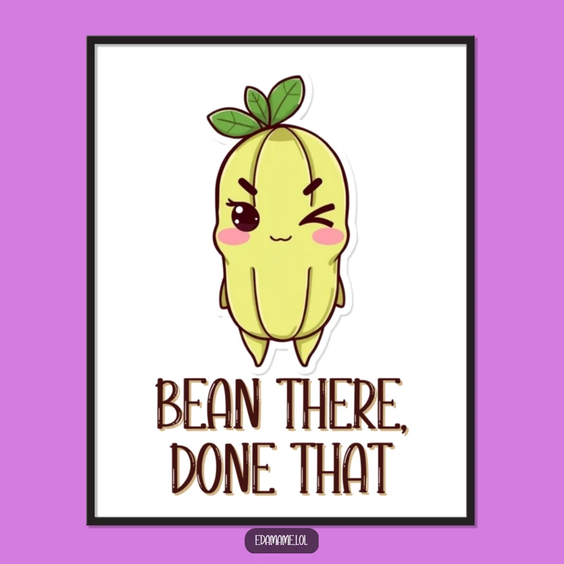 Free Printable Wall Art: Winking Edamame character art, hilarious downloadable home decor gift.