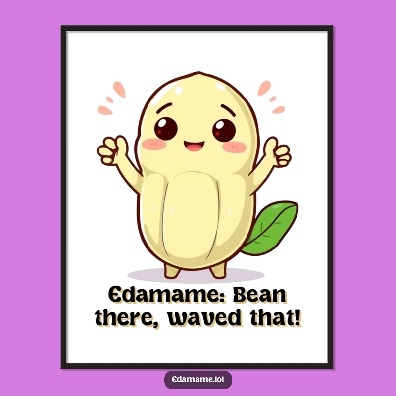 Funny Free Printable Wall Art: Cheerful Edamame Pod, Waving Downloadable Decor