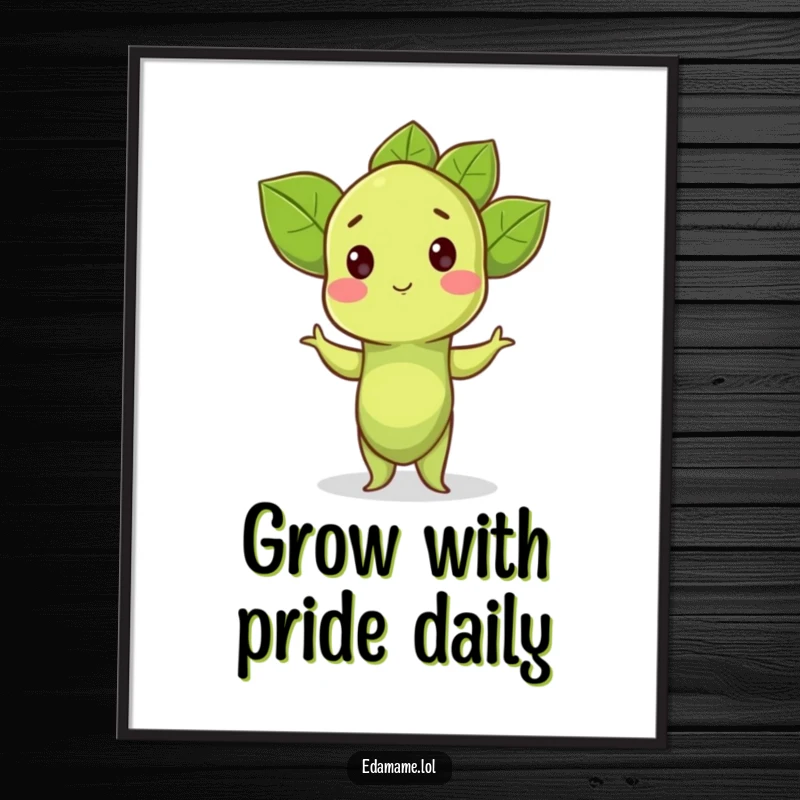 Funny Free Printable Wall Art: A cute edamame sprout striking a proud, confident pose, perfect for plant-themed decor.