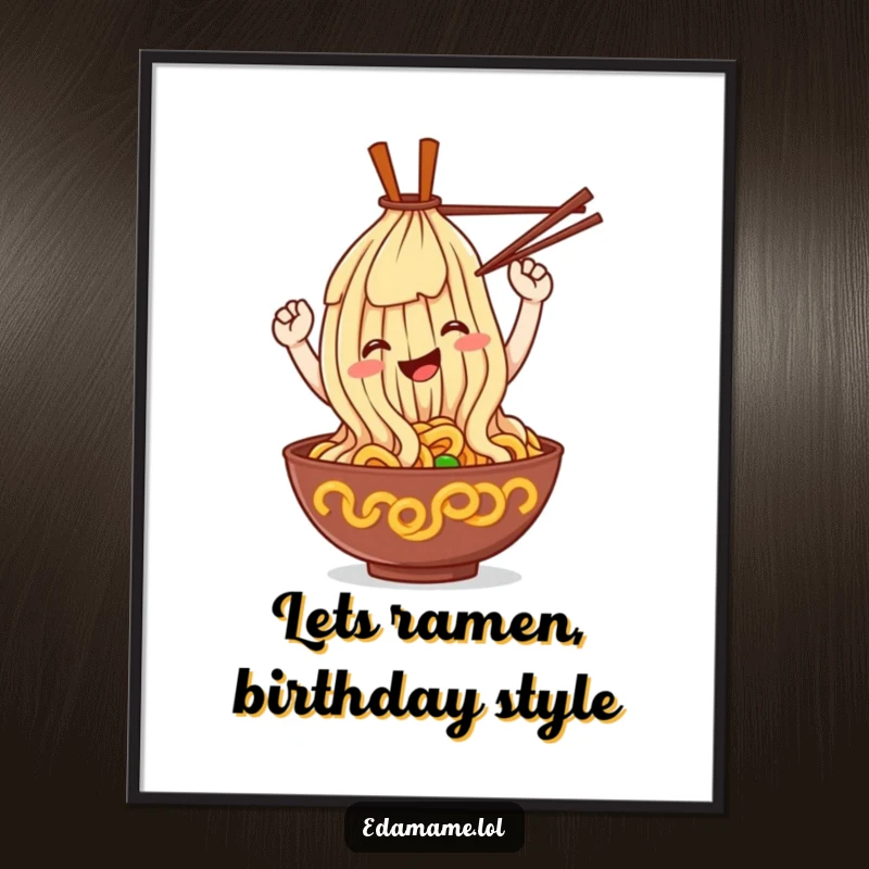 Funny Free Printable Wall Art: A smiling ramen noodle character in a playful loop with chopsticks, ready to spice up decor.