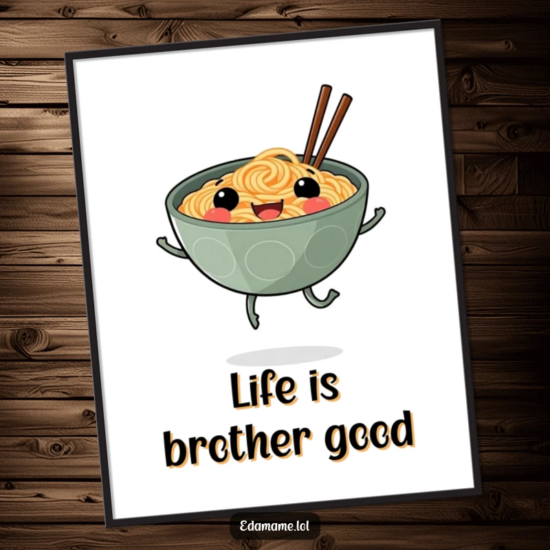 Funny Free Printable Wall Art: A smiling ramen bowl with legs happily skips, bringing playful energy and charm to decor.