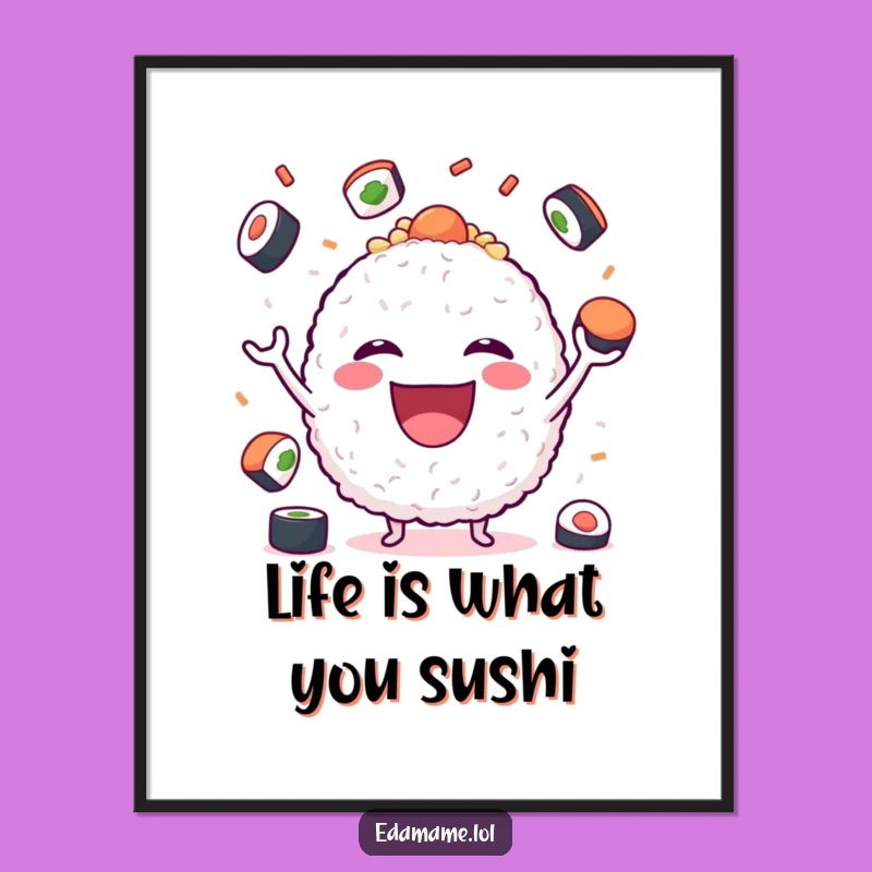 Free Printable Wall Art: Funny Rice Ball Sushi Juggler, Humorous Downloadable Decor