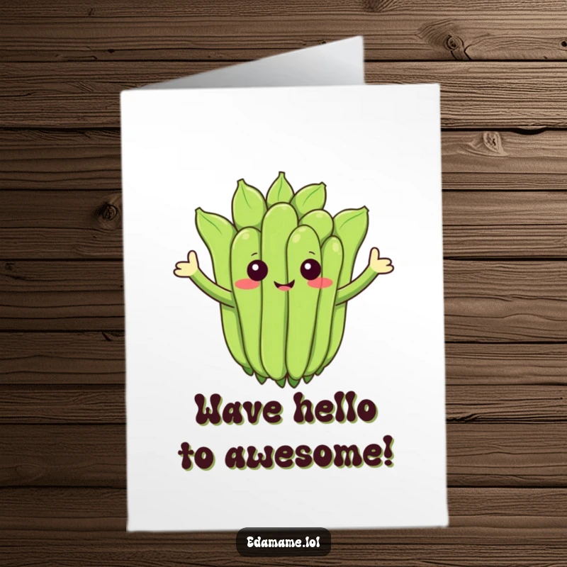 Funny Free Printable Birthday Card: A cheerful edamame cluster with arms waving, sending birthday greetings, downloadable art.