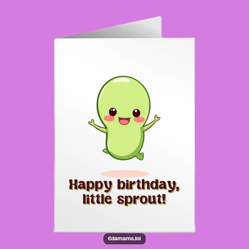 Free Printable Birthday Card: Jumping Edamame Pod Funny Downloadable Celebration Gift