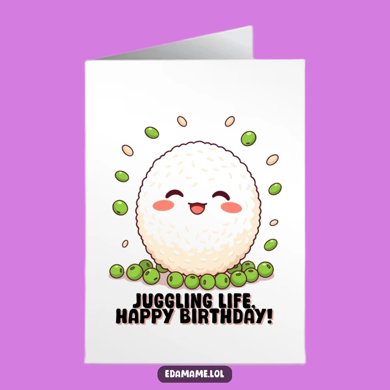 Free Printable Birthday Card: Juggling Rice Ball - Funny Downloadable Gift for a Playful Celebration