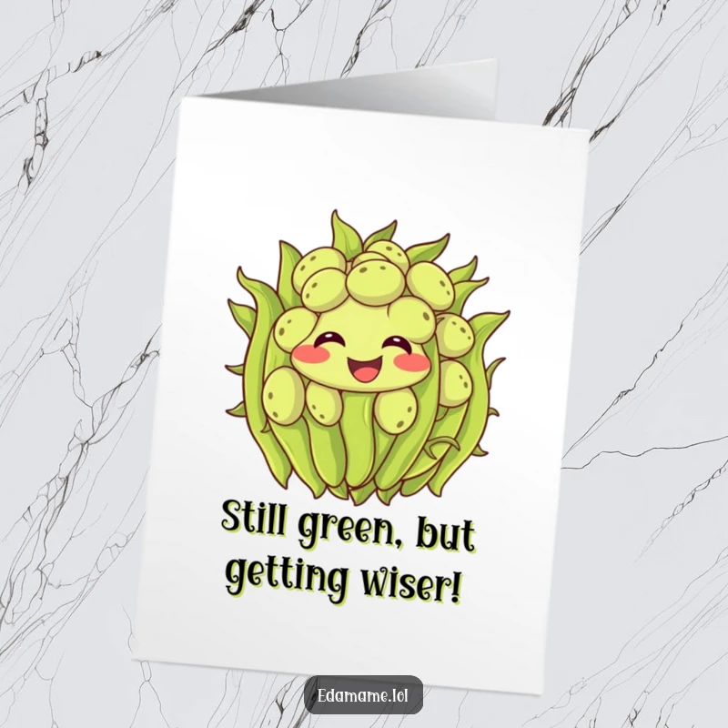 Funny Free Printable Birthday Card featuring a cheerful cluster of edamame beans wiggling with pure, unadulterated joy.
