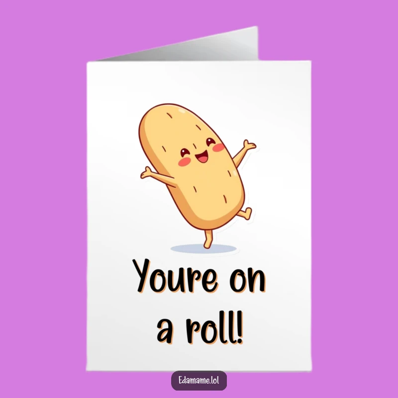 Free Printable Birthday Card: Cartwheeling Baguette for a Joyful Celebration