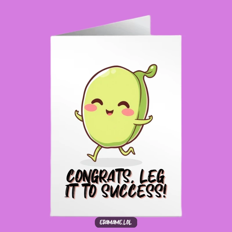 Free Printable Congrats Card: Smiling Edamame Pod, Skipping Downloadable Greeting