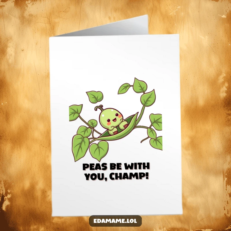 Funny Free Printable Congratulations Card showing a cheerful pea pod sliding down a vine, celebrating a wonderful success.