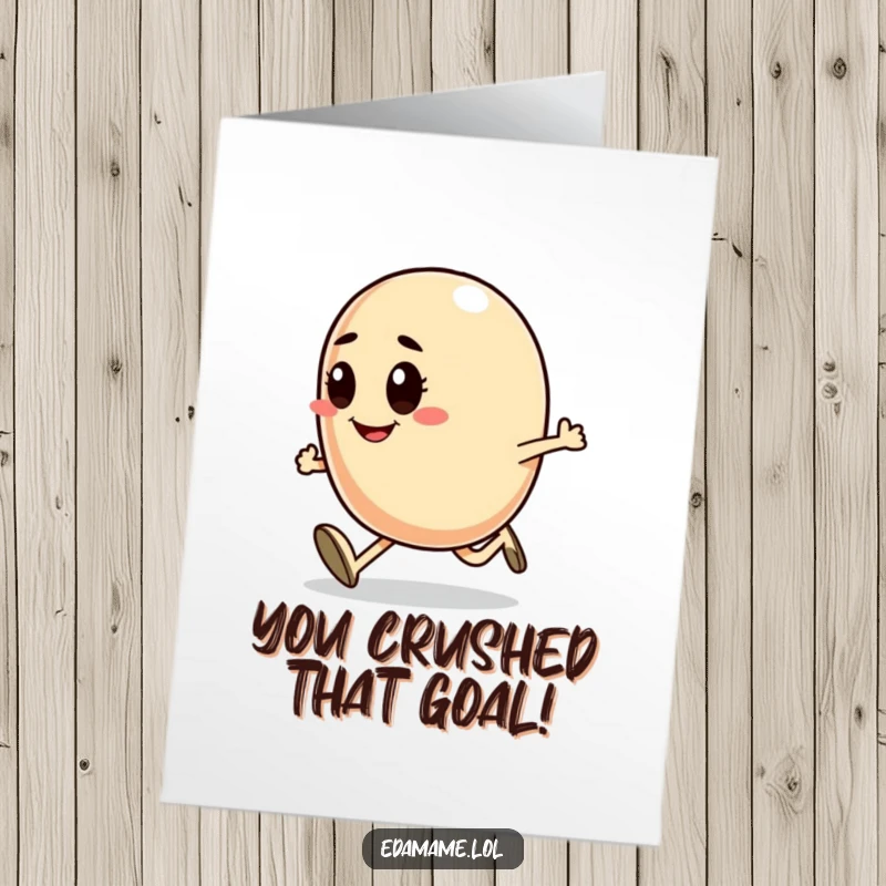 Funny Free Printable Congrats Card: A smiling bean with a determined look runs fast, showing off their winning spirit.