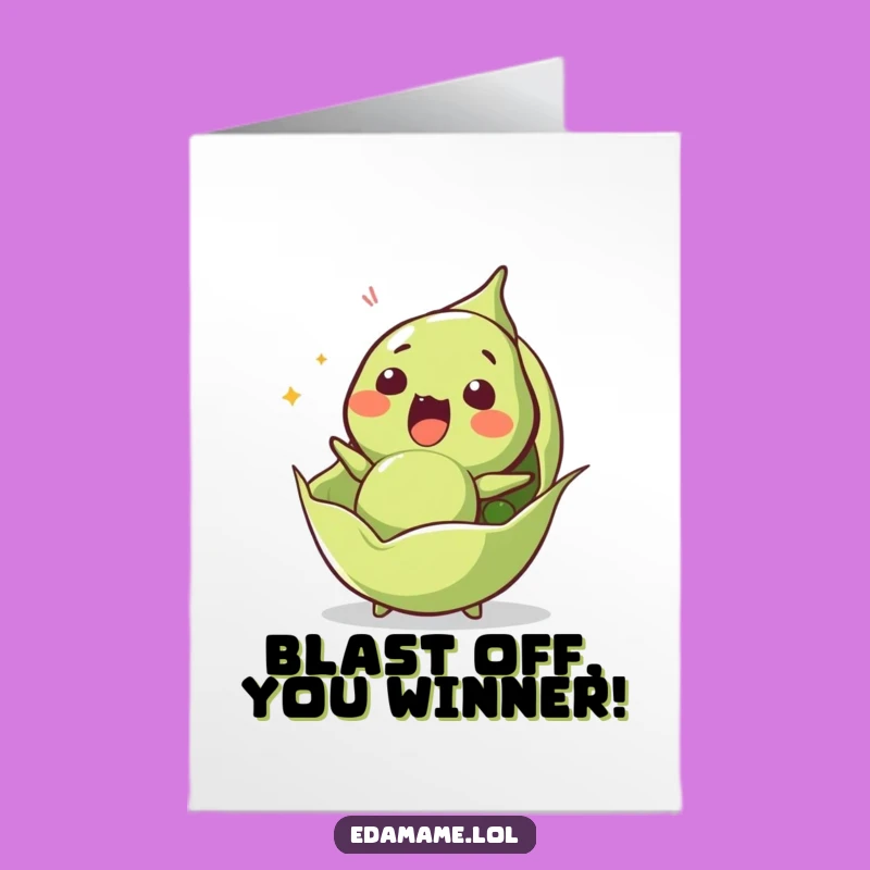 Free Printable Congrats Card: Surprised Edamame launched printable greeting card, ideal funny downloadable gift.