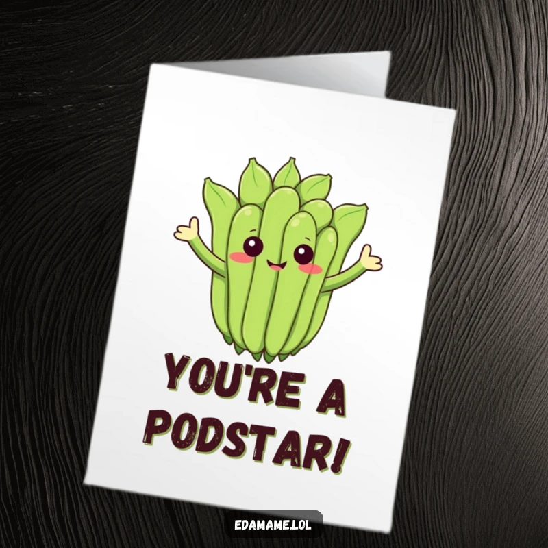 Funny Free Printable Congratulations Card: A cheerful edamame cluster with arms waving, conveying congratulations, downloadable art.