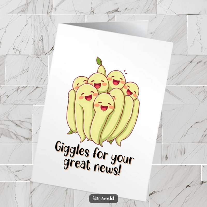 Funny Free Printable Congratulations Card showing a group of edamame beans laughing together heartily.