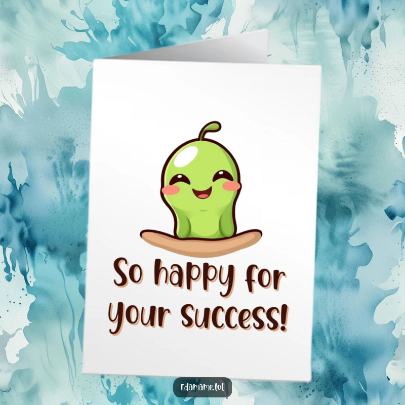 Funny Free Printable Congratulations Card showing a single edamame bean peeking out with a wide, jubilant smile.