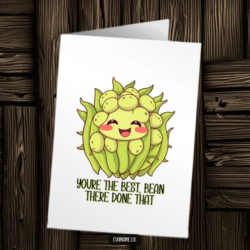 Funny Free Printable Thank You Card featuring a lively group of edamame beans wiggling to express heartfelt appreciation.