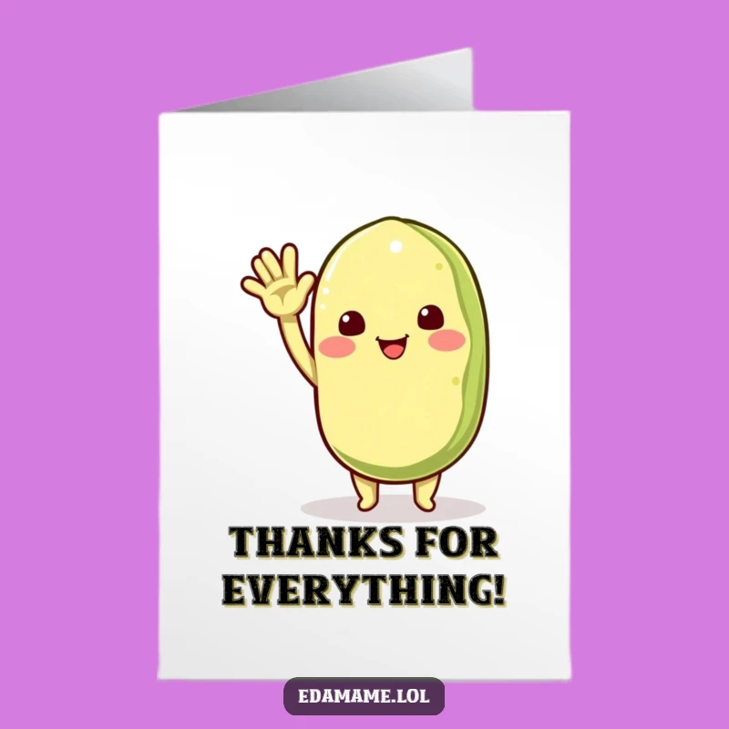 Free Printable Thank You Card: Edamame Waving Funny Downloadable Gift