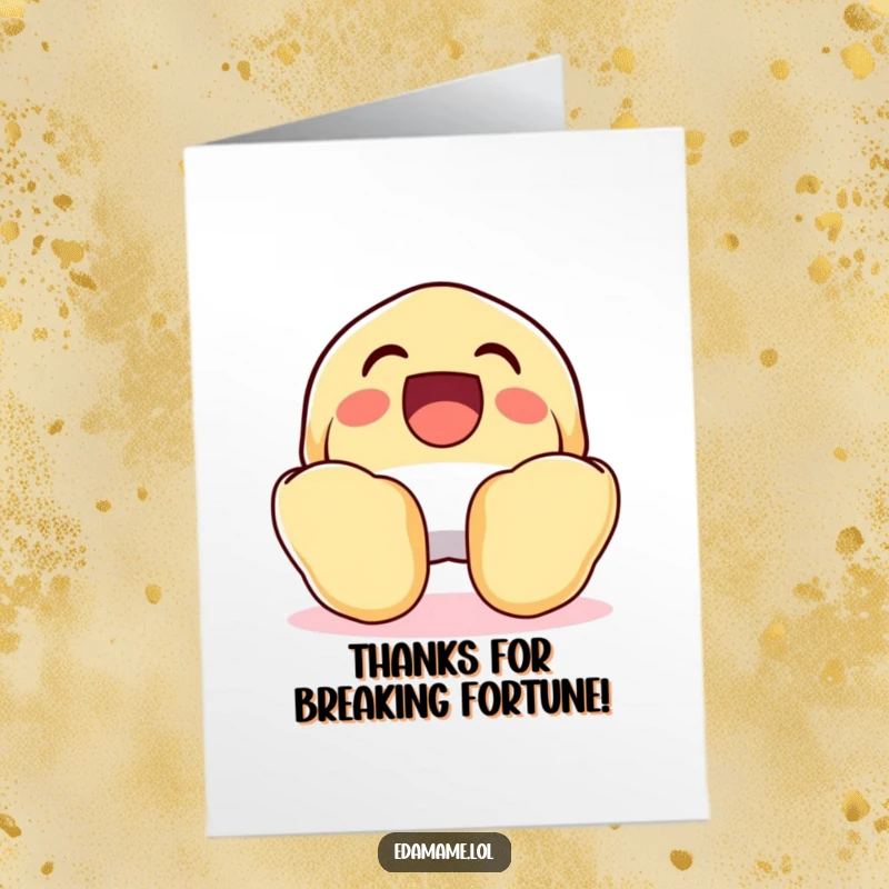 Funny Free Printable Thank You Card: A laughing fortune cookie opens wide to share a comical thank you message.