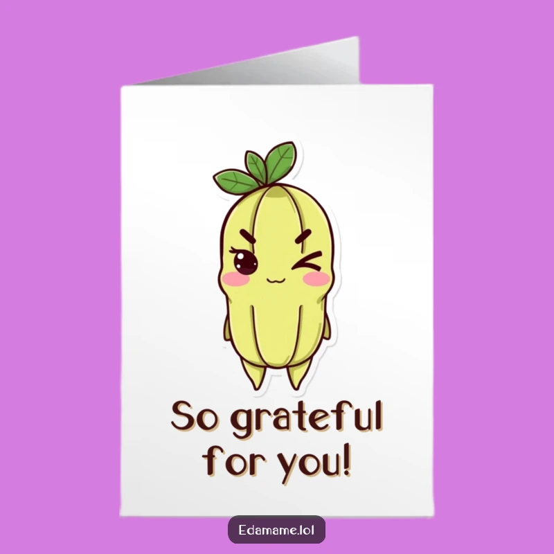 Free Printable Thank You Card: Winking Edamame printable greeting card, a unique funny downloadable gift.