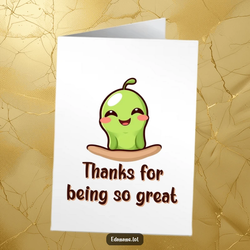 Funny Free Printable Thank You Card with a single edamame bean peeking out, sporting an enormous, happy grin.