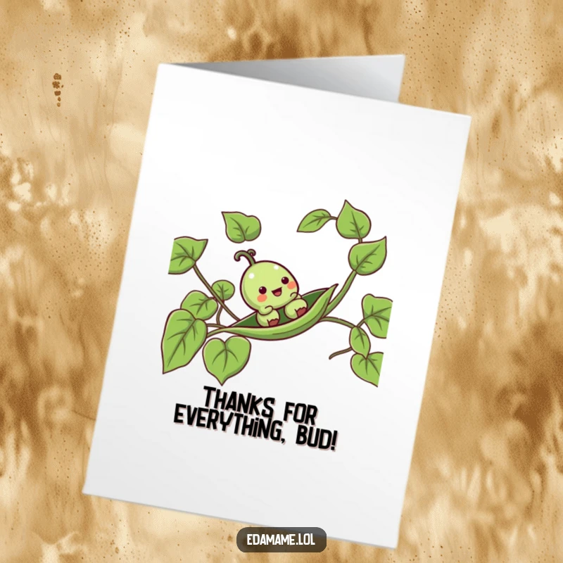 Funny Free Printable Thank You Card with a happy pea pod sliding gleefully down a leafy vine, perfect for showing thanks.