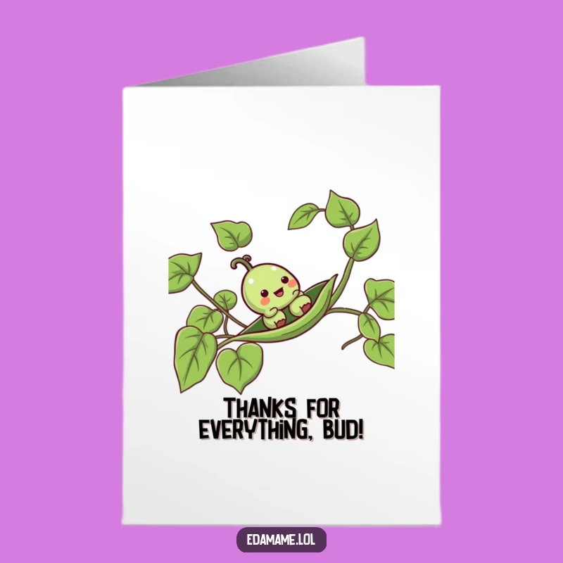 Free Printable Thank You Card: Funny Pea Pod sliding down vine printable greeting card, a great downloadable gift.
