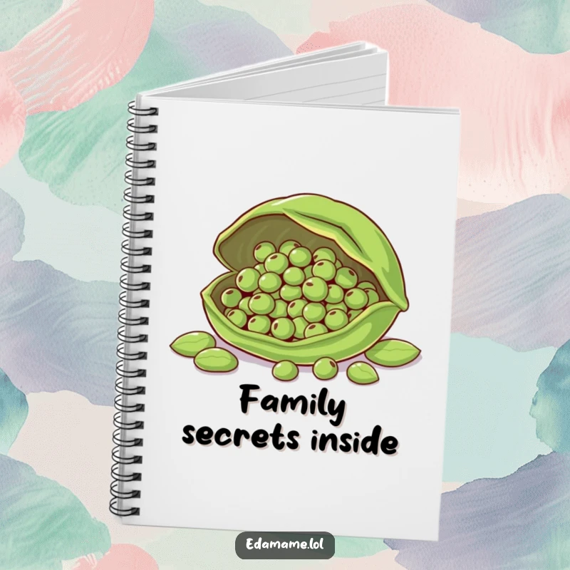 Funny notebook with a large edamame pod protecting smaller beans, ideal for secure note-taking.