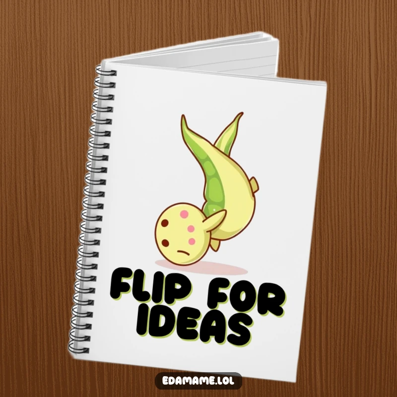 Funny Notebook: A stylized edamame bean mid-somersault, perfect for jotting down energetic ideas with a touch of humor.