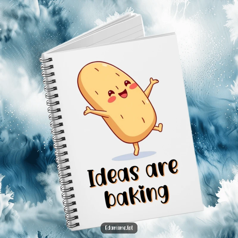 Funny Baguette Notebook with a crusty smile doing a cartwheel, perfect for jotting down ideas with a humorous touch.