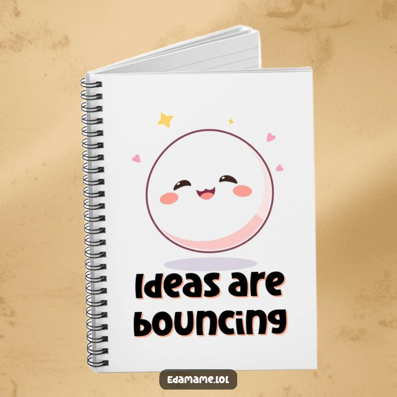 Funny Mochi Ball Notebook: A smiling, giggling mochi character illustrated bouncing with pure joy, ideal for note-taking and creative ideas.