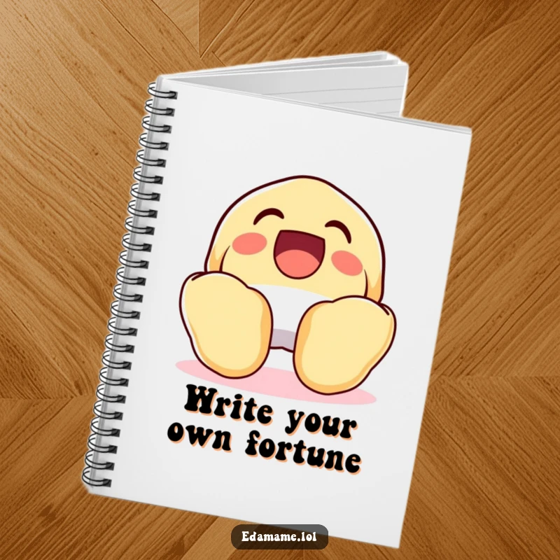 Funny Laughing Fortune Cookie Notebook, wide open with laughter, perfect for jotting down thoughts humorously.