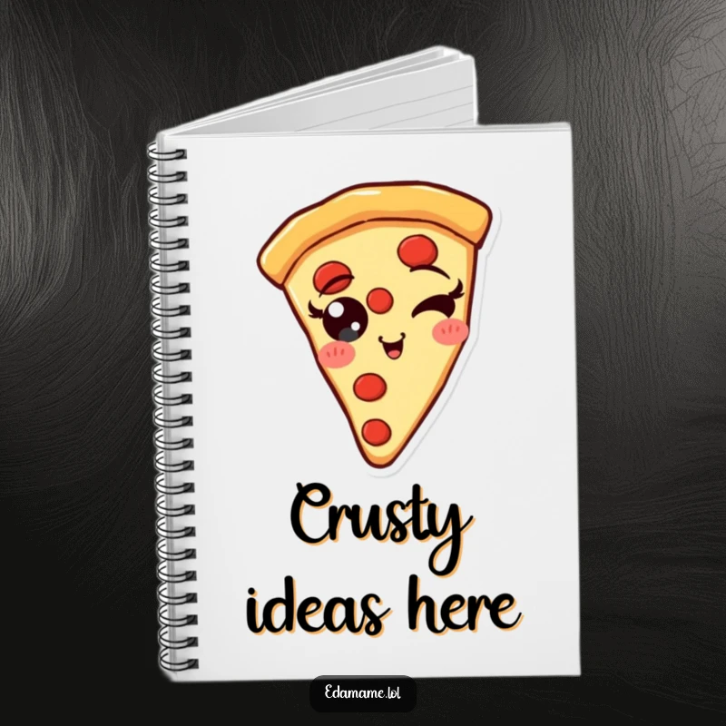 Funny Pizza Slice Notebook with pepperoni eyes winking, perfect for jotting down ideas with a humorous touch.