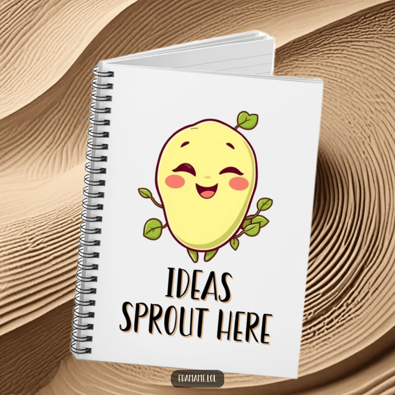 Funny notebook with a cheerful edamame bean winking, ideal for capturing notes and creative thoughts.
