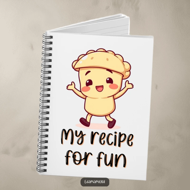 Funny notebook featuring a pie character doing a jig, ideal for writing recipes, notes, or hilarious dessert-themed ideas.