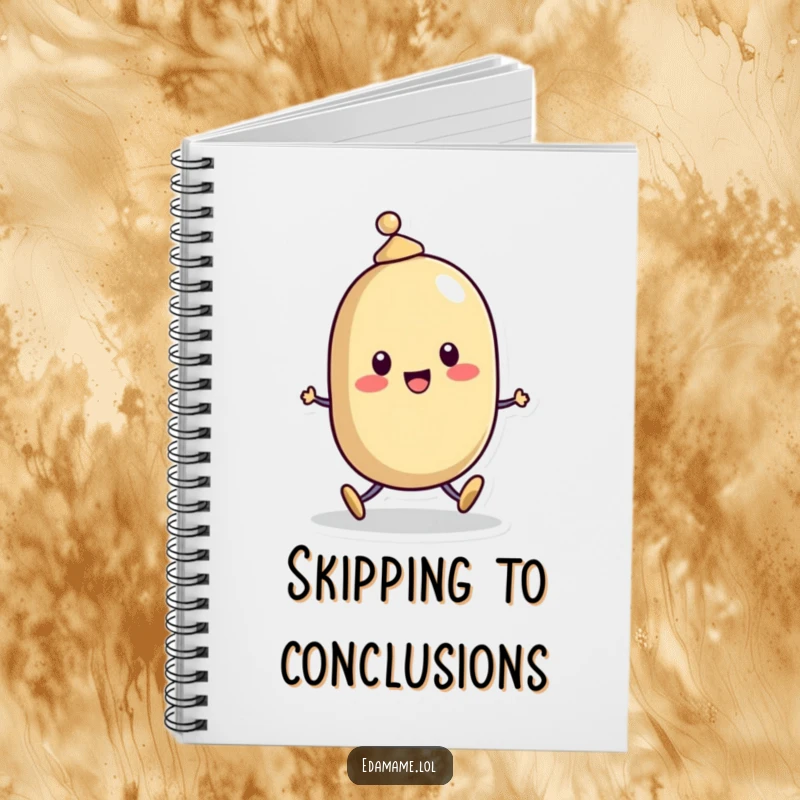 Funny Notebook: A cheerful bean character with a tiny hat skipping, perfect for jotting down happy thoughts with a touch of humor.