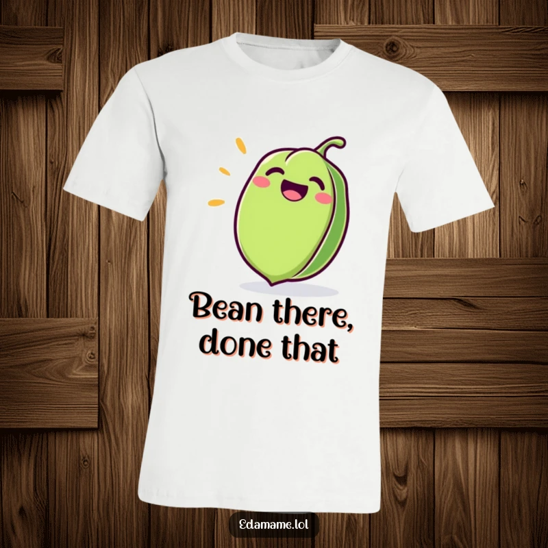 Funny Edamame T-Shirt showcasing a delighted green pod with an open, giggling mouth spreading pure joy.