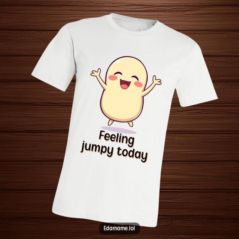 Funny T-Shirt: A laughing bean pod jumps dynamically for joy, showing a hilarious display of happiness.