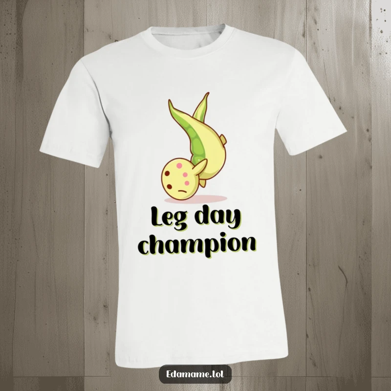 Funny T-Shirt: A single green edamame bean captured in a playful mid-somersault, radiating fun and energy.