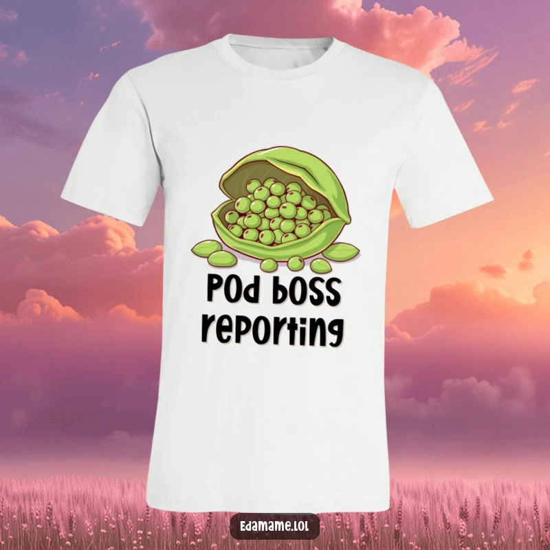 Funny t-shirt design of a large edamame pod acting as a shield for smaller beans, representing family care.