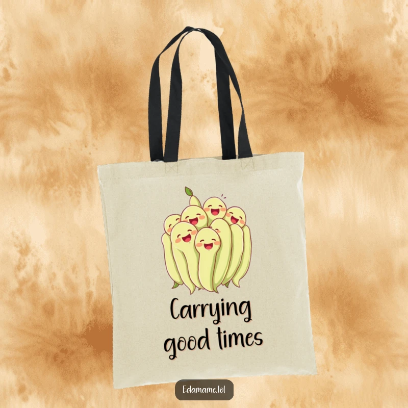 Funny cluster of edamame beans laughing together heartily on a durable tote bag. Stylish and functional, great funny gift.