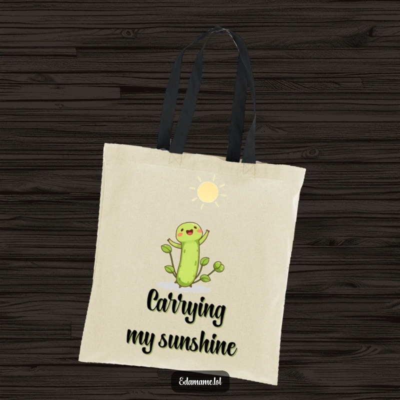 Funny edamame shoot joyfully reaching towards the bright sun on a durable tote bag. Stylish and functional, great funny gift.
